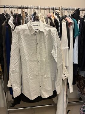 Dolce & Gabbana White Dress Shirt with Black Micro-Dot Pattern 👵MT